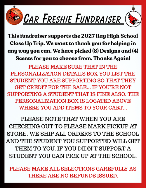 2027 Ray High School Close Up Trip (Please note below there is a Personalization Box below to put the STUDENTS name you are supporting)