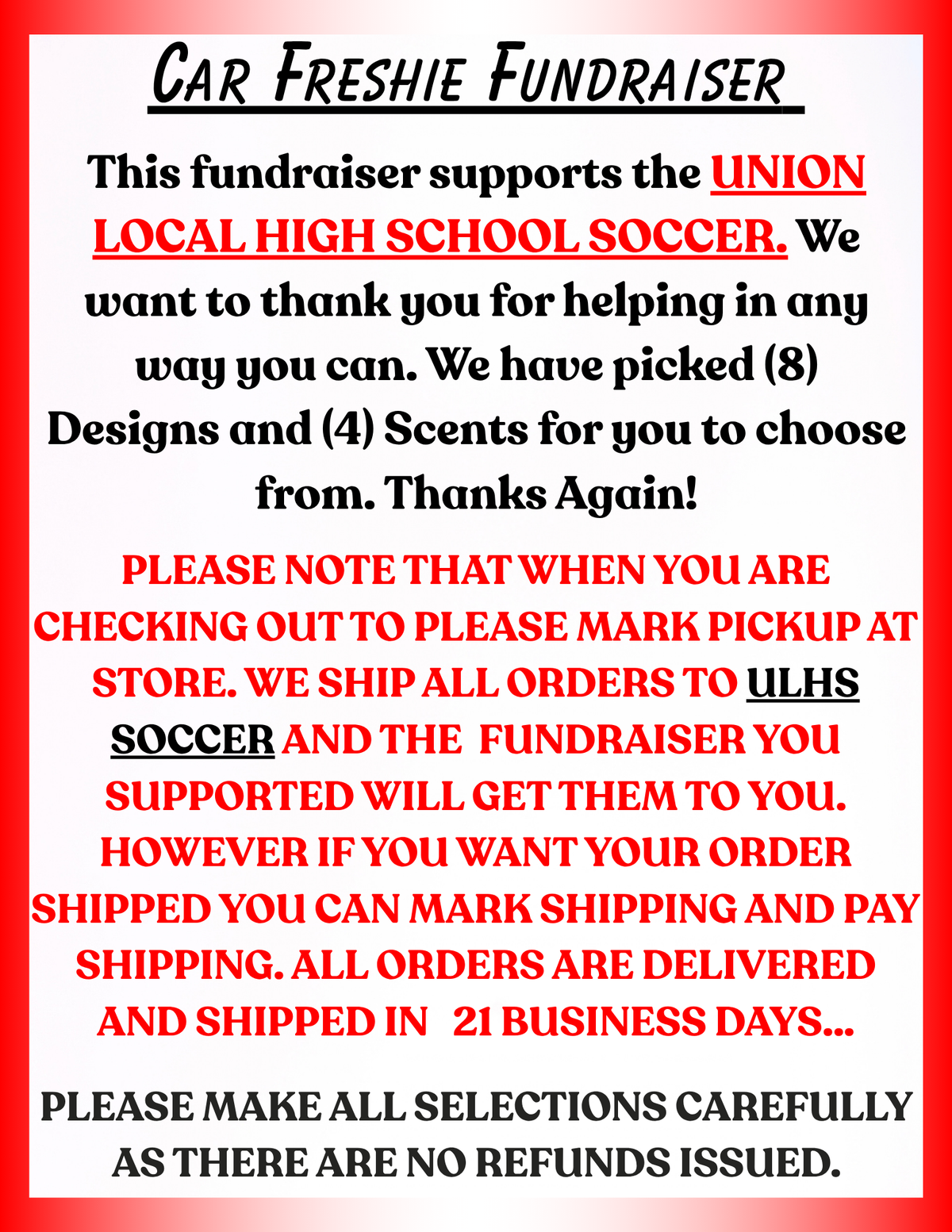 UNION LOCAL HIGH SCHOOL SOCCER FUNDRAISER