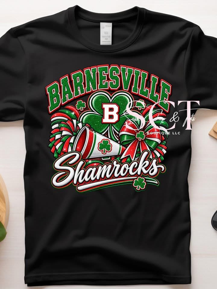 Barnesville Shamrocks Cheer Graphic T-Shirt - White