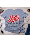 Gray Union Local Jets baseball script graphic t-shirt with bold red lettering - Sass Chap Tots Boutique Ohio